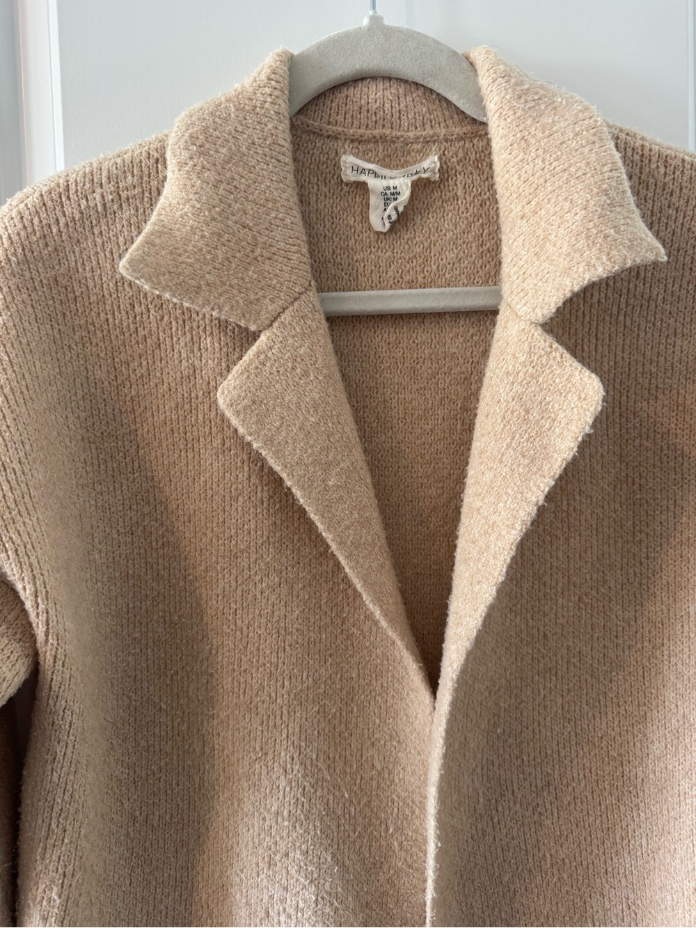 Women’s Open-Front Long Knit Coatigan in Beige - Picture 3 of 3